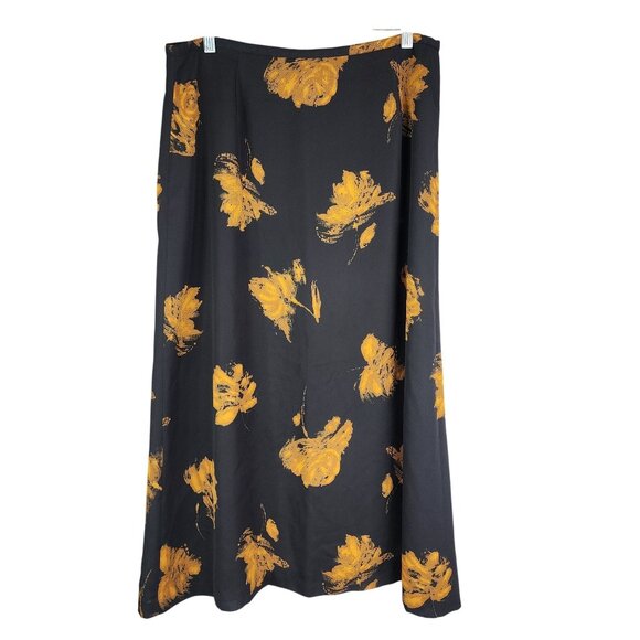 Womens Chaus Black & Gold Floral Midi Skirt Polyester Size 16 - Picture 1 of 9